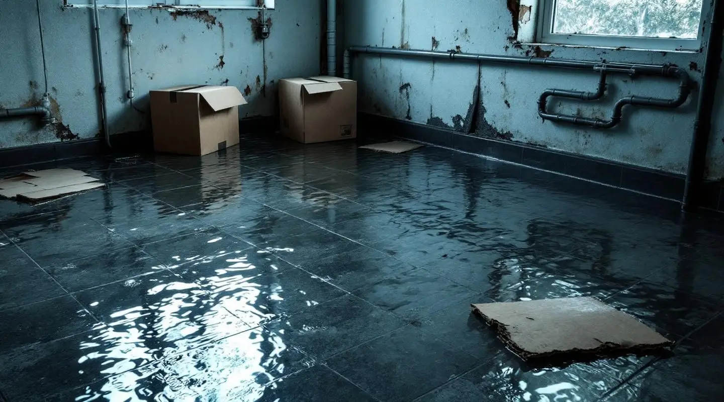 Wilson Restoration technician using a professional water extractor in a flooded Spokane Valley residential basement.