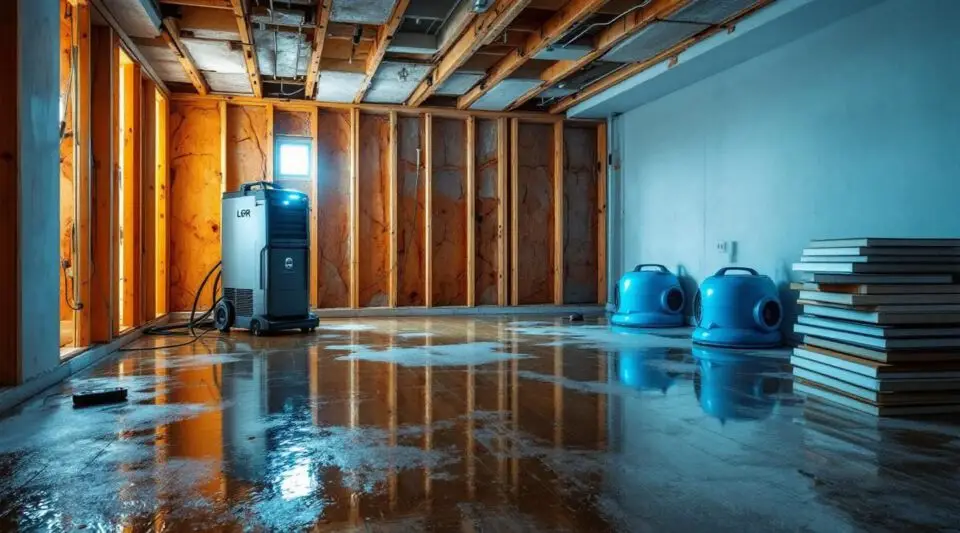 Wilson Restoration specialist using professional water extraction equipment in a Spokane Valley residential living room.