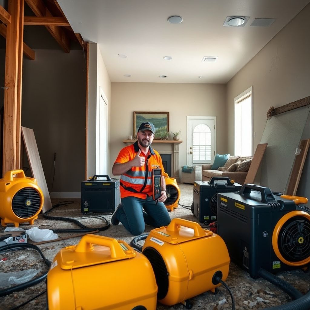 A technician using a thermal imaging camera to detect hidden moisture behind a drywall in a Liberty Lake residence.