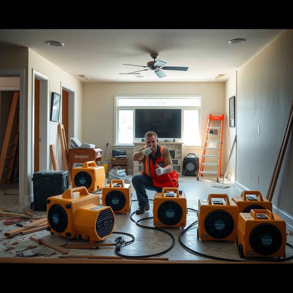 A Wilson Restoration technician using a thermal imaging camera to detect hidden moisture behind a wall in a Spokane home.