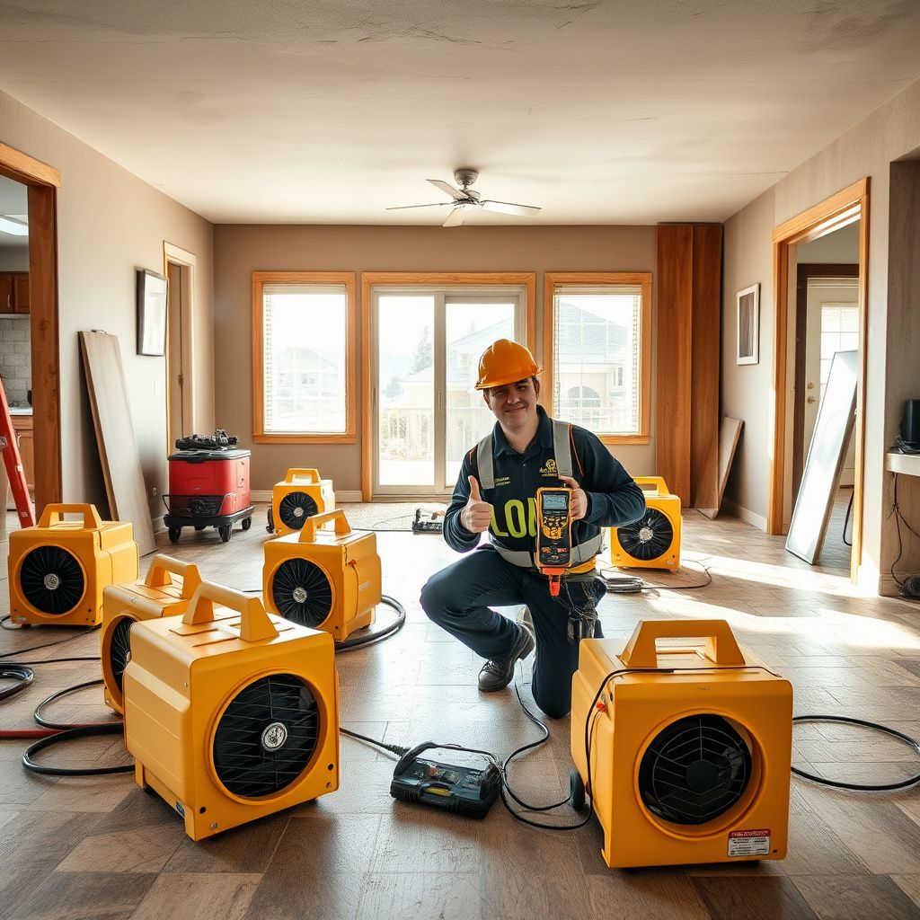 A Wilson Restoration technician using a moisture meter to check for hidden water damage in a Millwood home.
