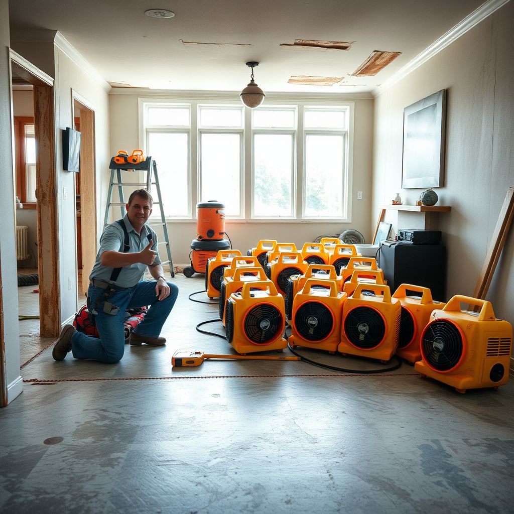 A professional restoration technician using a thermal imaging camera to detect hidden moisture behind a wall in an Airway Heights home.